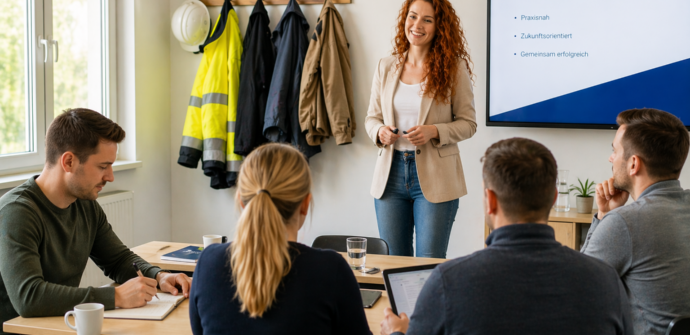 Seminarraum Trainerin hält Vortrag